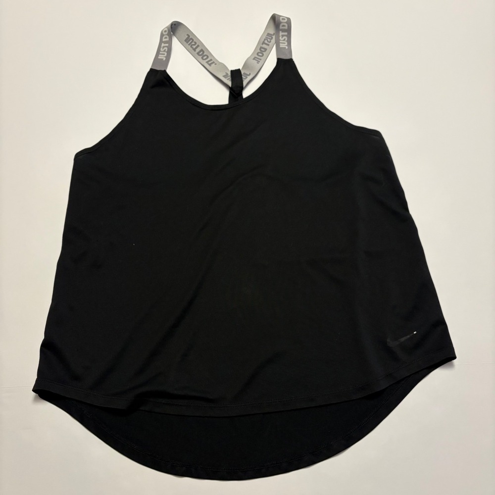 Nike Tank Top Womens Large Black Just Do It Elastic Straps Dri-FIT Racerback